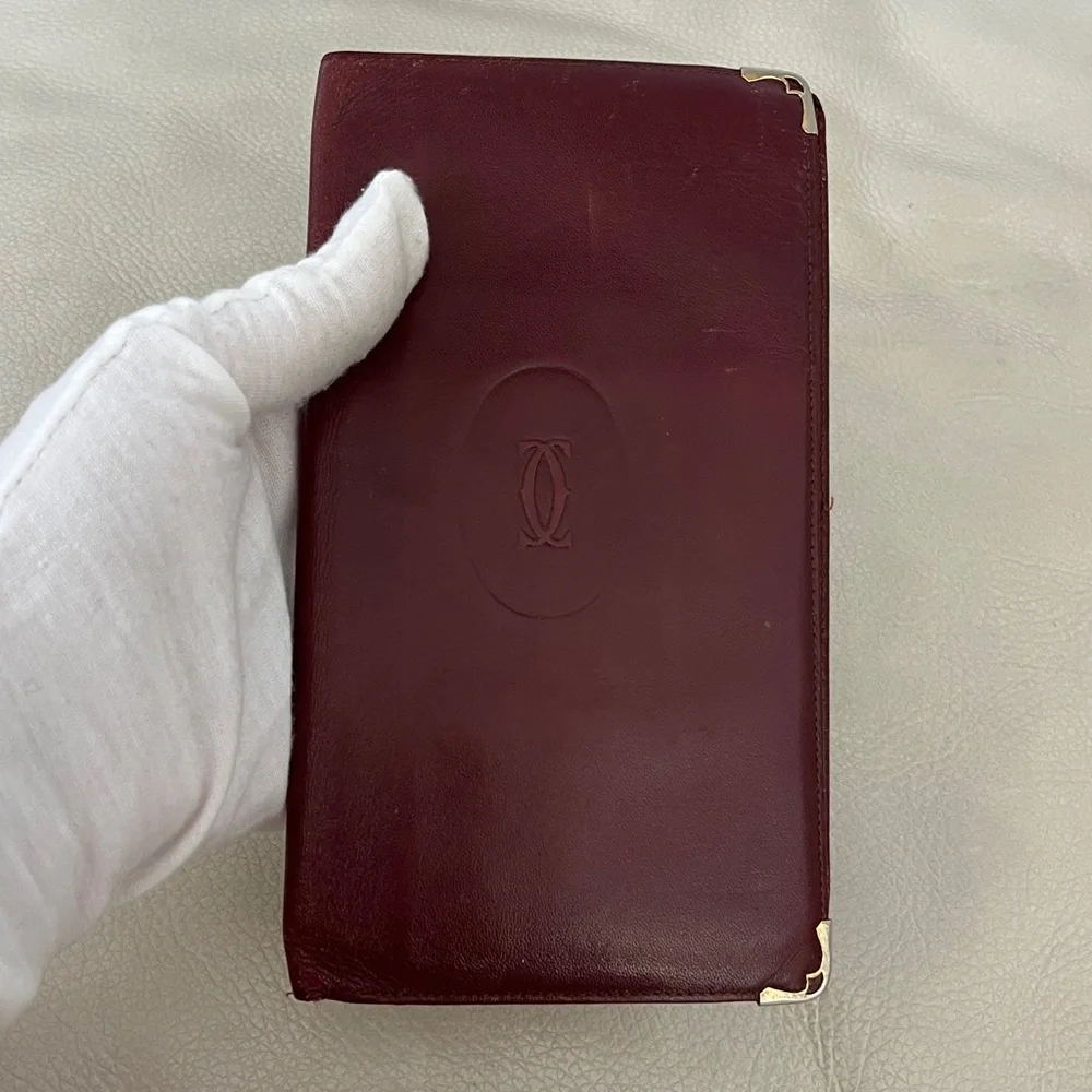 Cartier Burgundy Leather Bifold Wallet/Organizer